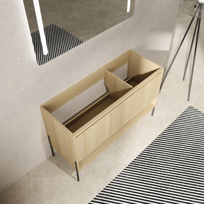 Meuble-lavabo de 48 po en bois d'ingénierie à 3 portes à fermeture douce en chêne moderne pour un rangement et une propreté efficaces