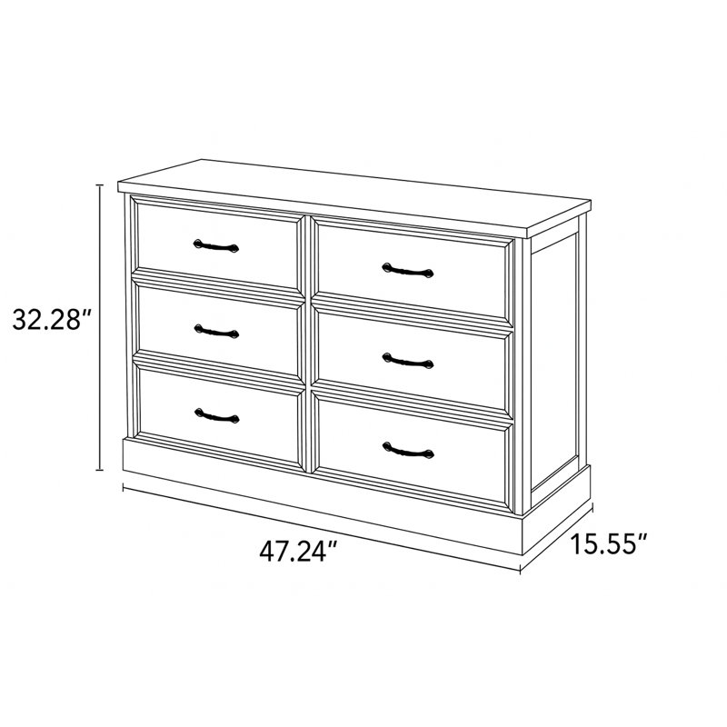 Commode horizontale à 6 tiroirs blanc antique - Commode en MDF de style américain
