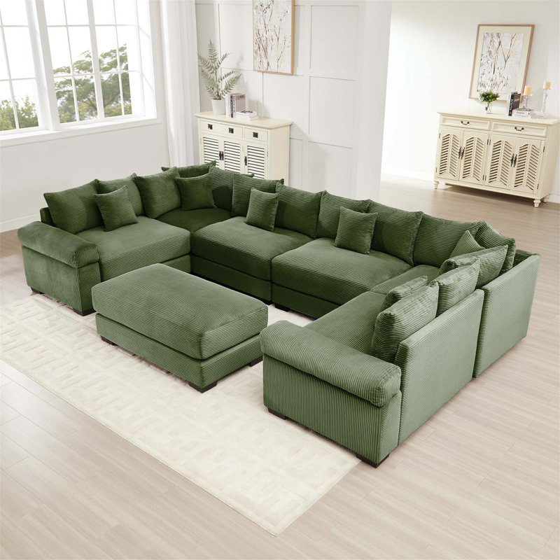 Canapé modulaire surdimensionné avec accoudoirs extra larges, méridienne, tissu velours côtelé et conception ergonomique
