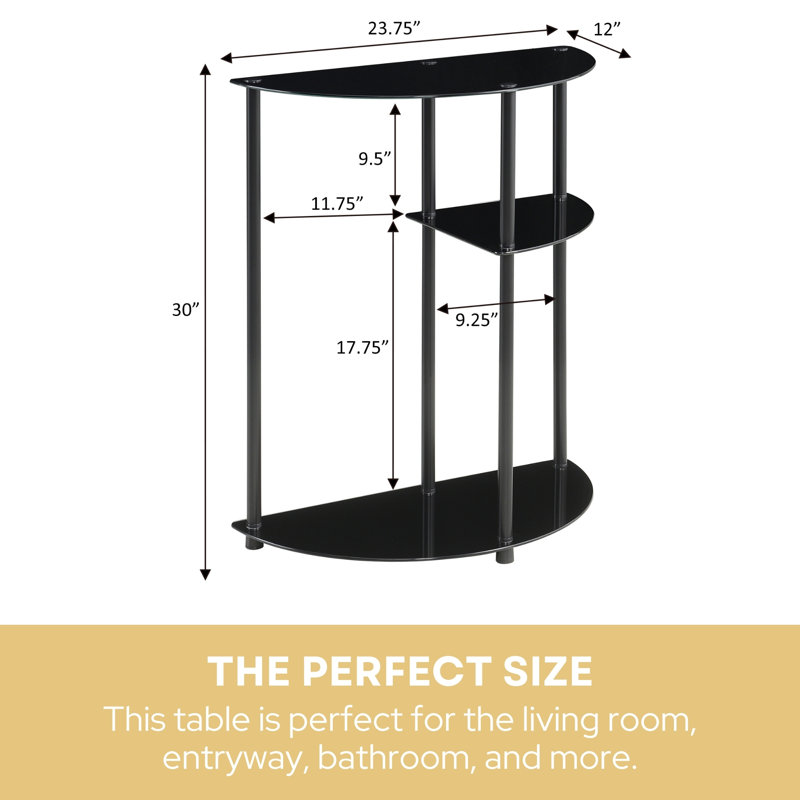 Console en verre noir 23,75 po avec tablettes Beckett