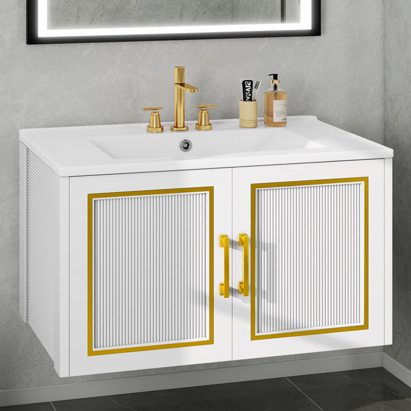 Frederick 30.1'' Wall Mounted Single Bathroom Vanity with Ceramic Top