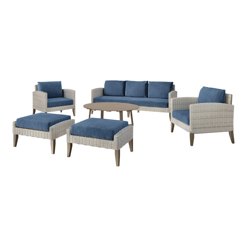 Lucele 6-Piece Wood Patio Conversation Set, Blue
