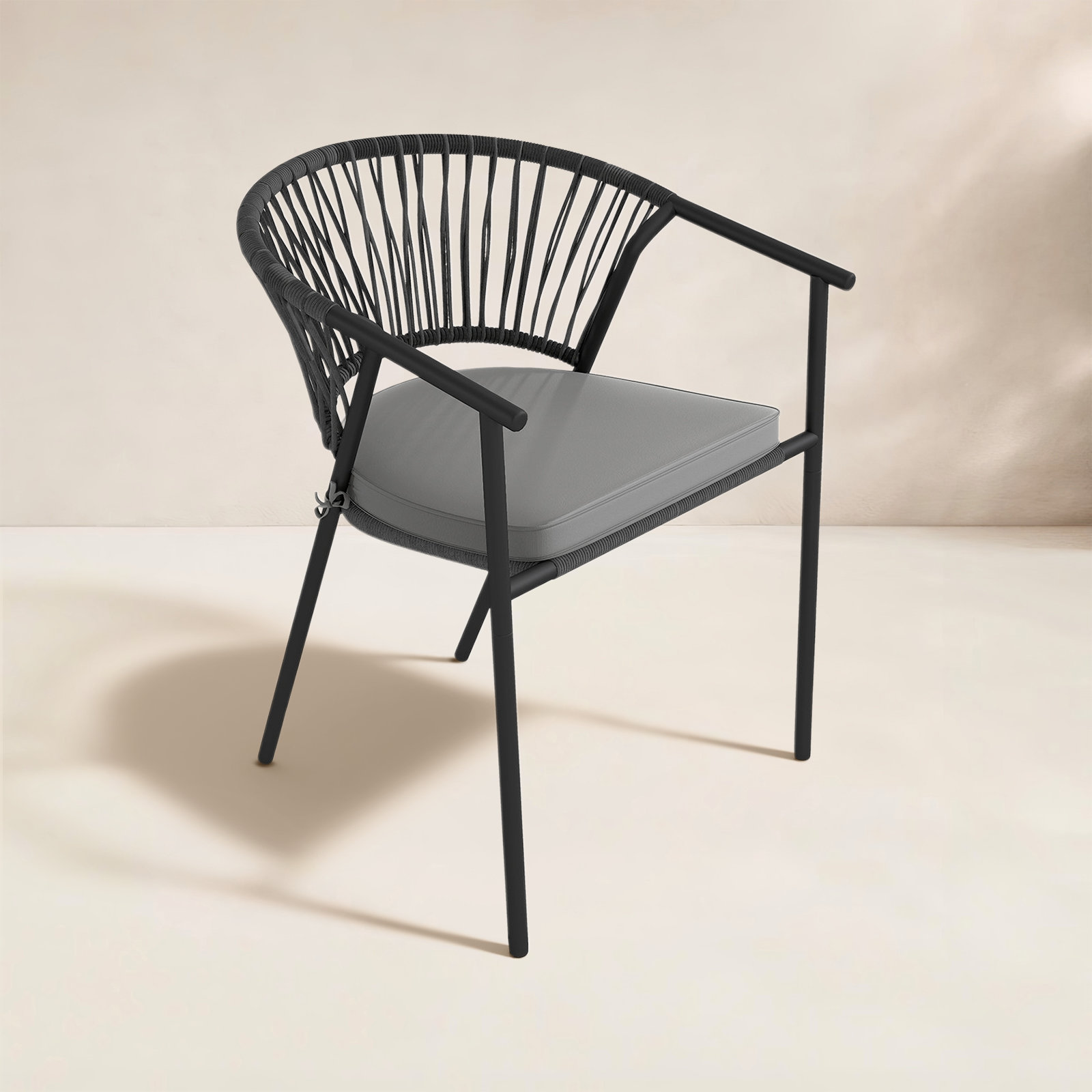 Adila Premium All-Weather Wicker Outdoor Stacking Dining Armchair with Cushion, Gray