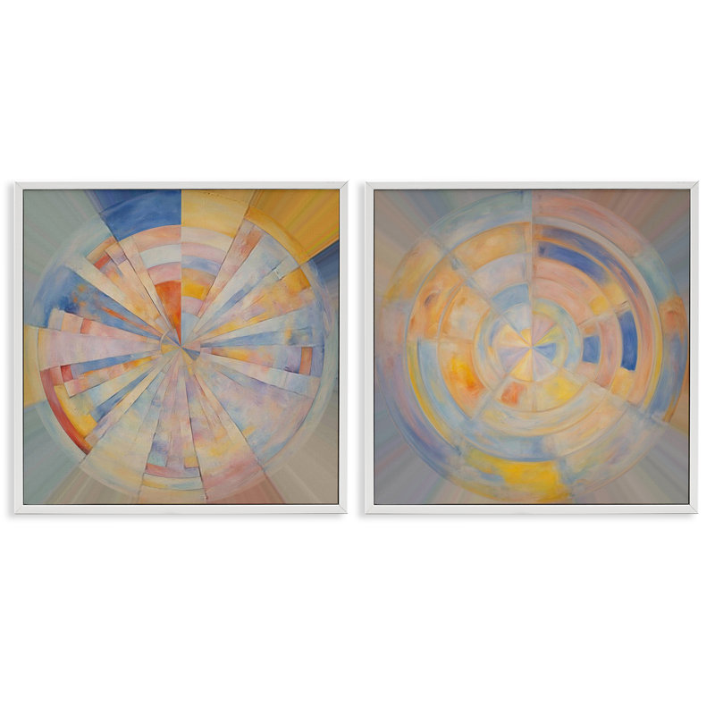 Ensemble de 2 giclées Centric Circle Geometrics par Noah Bay, H 12 po x l 12 po, Giclée encadrée blanc bord de mer