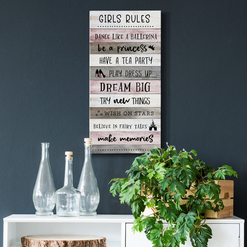 " Girls Rules ", 16" H x 8" W x 1" D