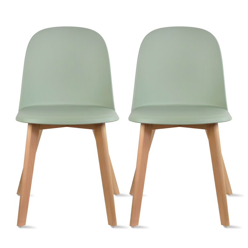 Bozhan Dining Chairs - Armless Side Chairs with Natural Wooden Legs - Set of 2 Modern Kitchen & Dining Room Chairs, Green