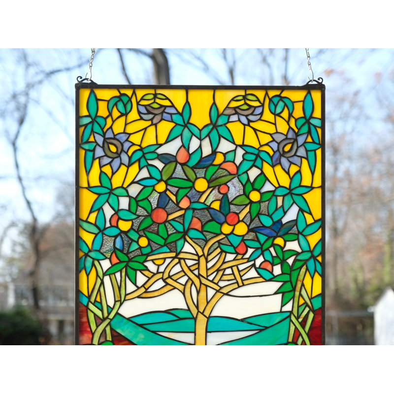 Large Handcrafted Stained Glass Window Panel Tree of Life