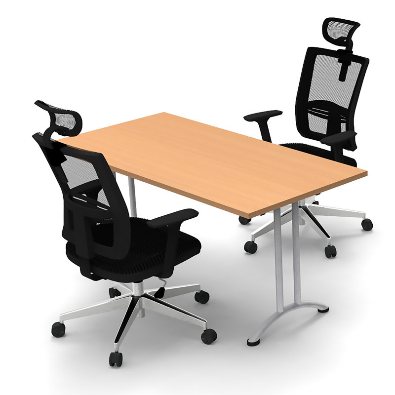 Hadden 2 Person Conference Meeting Table with 2 Chairs Complete Set, Beech