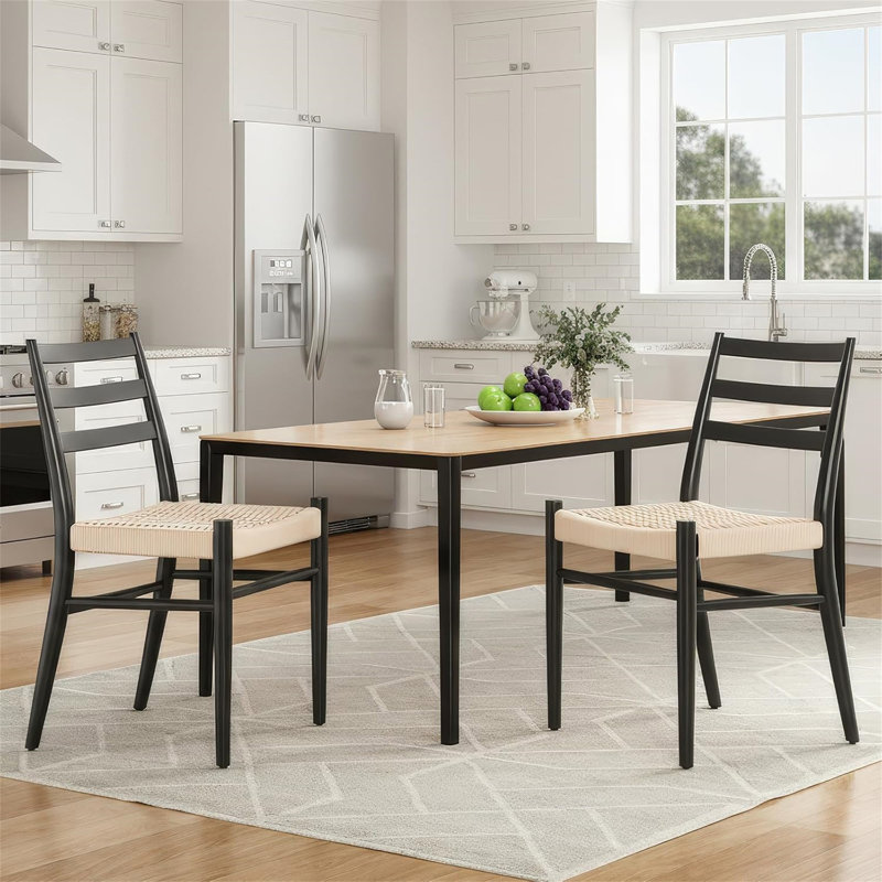 Dining Chairs Set Of 2(Only Dining Chairs), Black/Beige