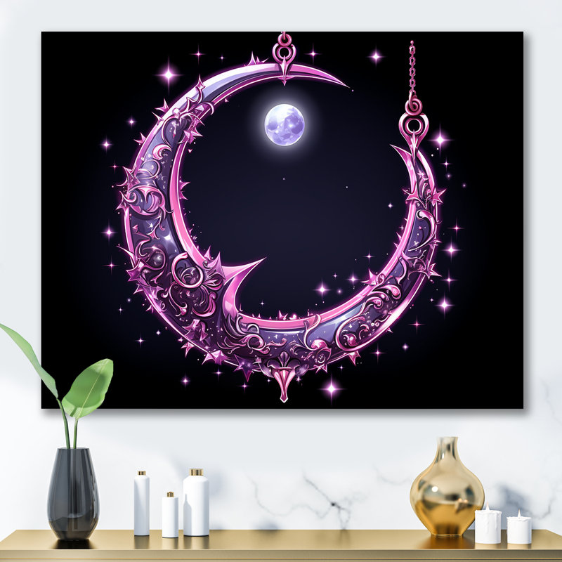 Art mural mural «Lune mauve», H 16 po x l 32 po x P 1 po, Toile tendue