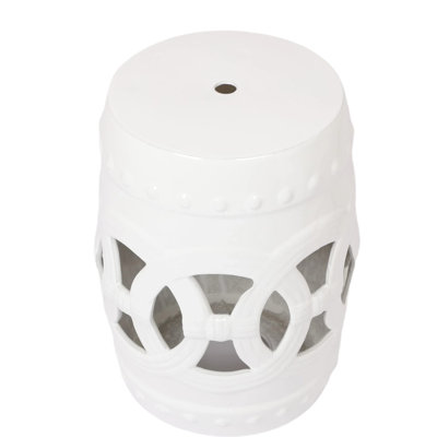 Abrielle 10.5" X 17" Ceramic Garden Stool, White Glaze, Long-Lasting Indoor & Outdoor Use, Stylish Side Table Drum Fade-, Indoor/Outdoor Table, Graceful Accent