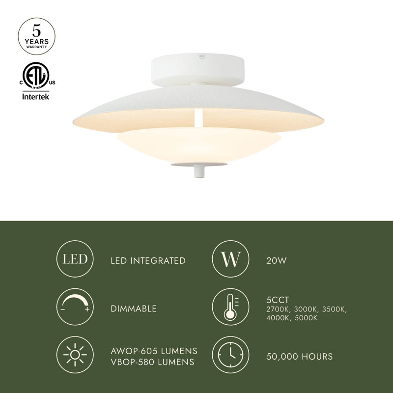 Prescott 16-in Antique White Dimmable LED Flush Mount with Opal Matte Glass, Antique White/Opal Matte Glass
