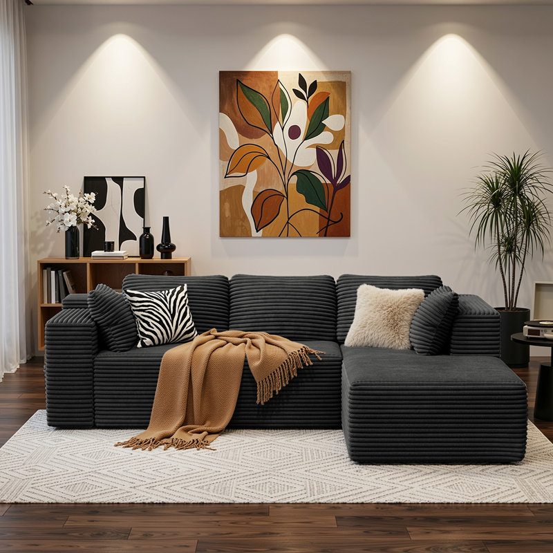 Canapé modulaire avec méridienne Cloud, Noir