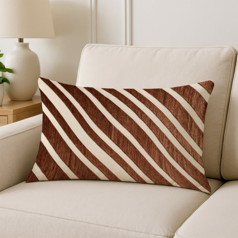 Coussin d'intérieur et d'extérieur, Rectangulaire H 25 po x l 18 po, Cuivre ivoire rayé