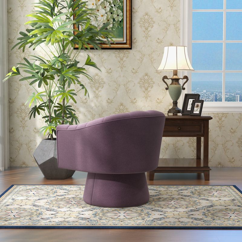 Fauteuil demi-tonneau pivotant de 25,2 po Iryanna, Velours mauve, 1