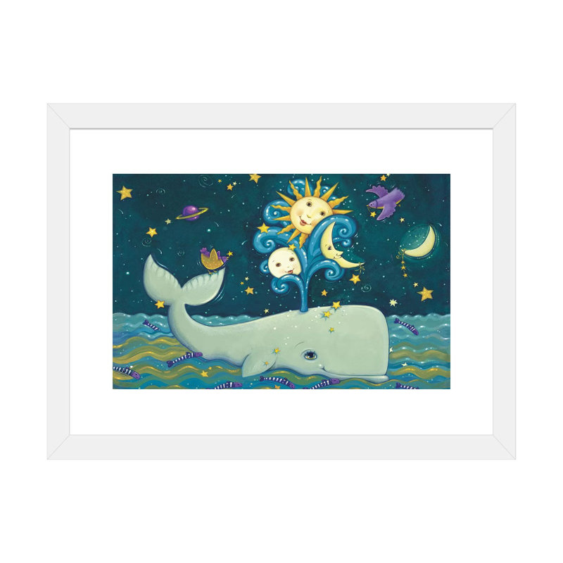 «Sunny Whale» par Viv Eisner - impression, Blanc, H 16 po x l 24 po x P 1 po, Papier encadré blanc