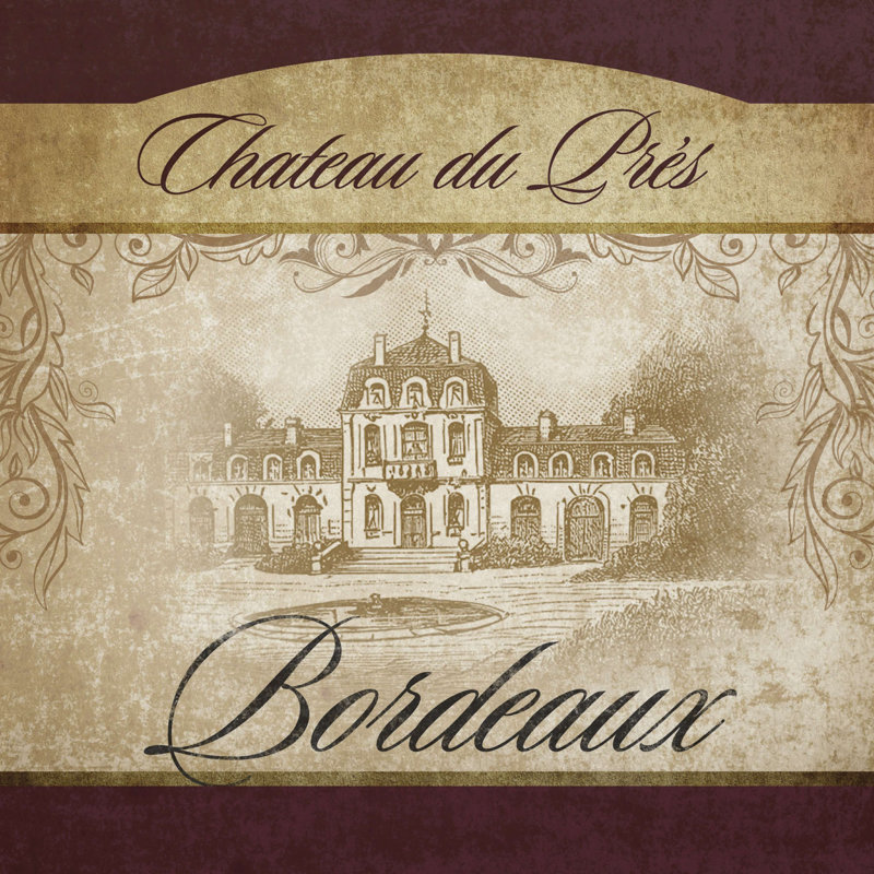 Étiquette de vin II, H 12 po x l 12 po