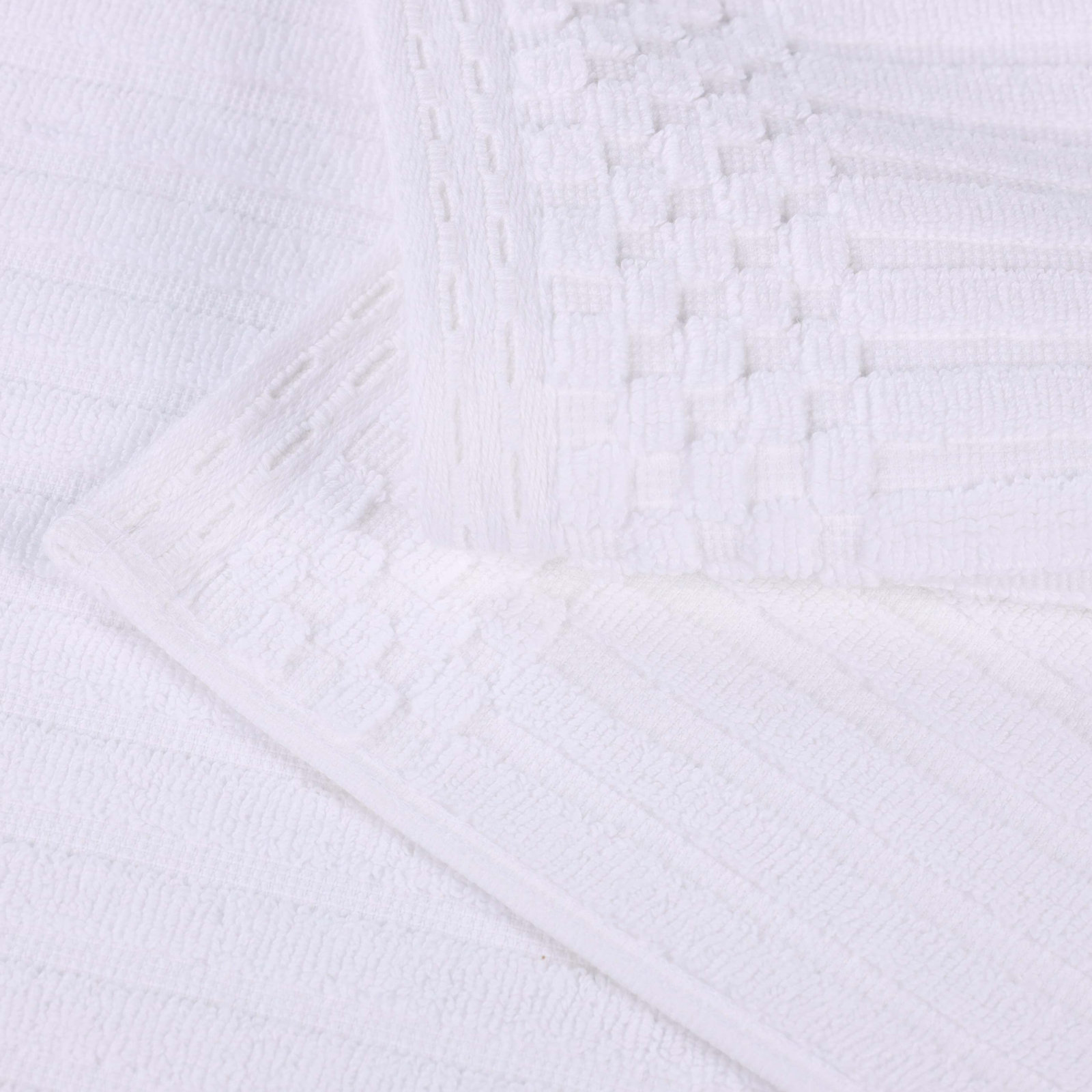 Checkered Border Cotton Hand Towel Set, White