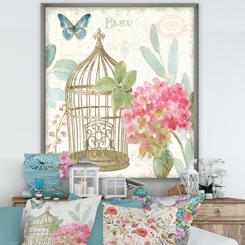 « rétro floral cage i », reproduction d’image sur toile, H 46 po x l 36 po x P 1,5 po, Cadre argenté
