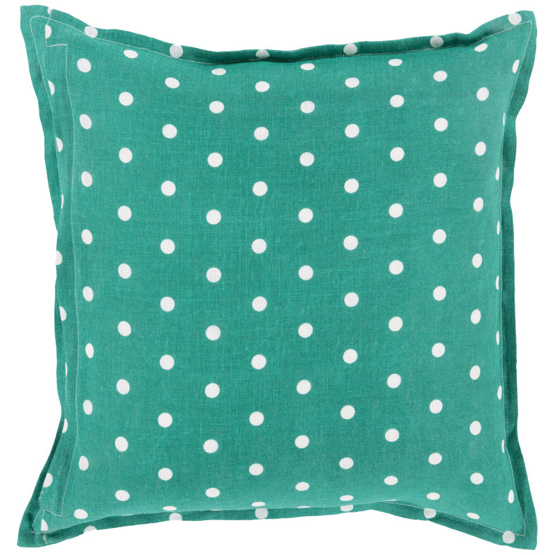 Kelly Green and White Polka Dot Linen Square Pillow