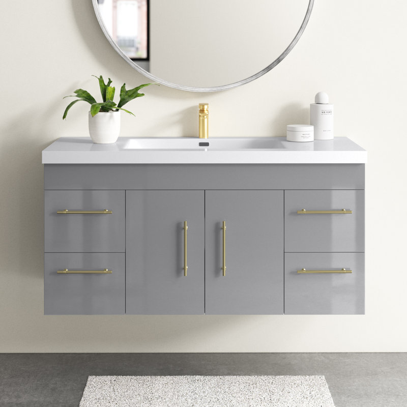 Romer 47.2'' Single Bathroom Vanity with Acrylic Top, Gray, Gold