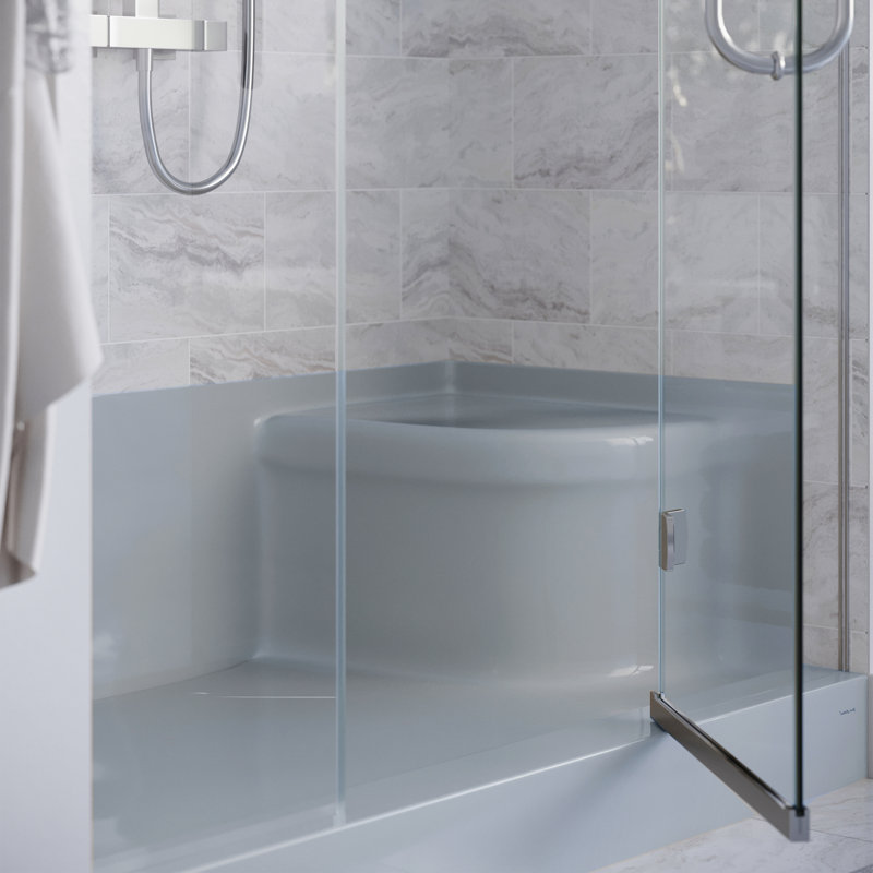 Base de douche 60 po x 32 po avec drain à droite et siège intégré à gauche Aquatique , Gris, Gauche