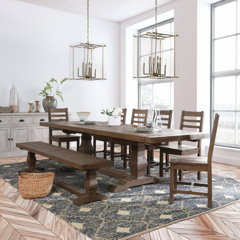 Kinston 8 Piece Dining Set in Distressed Brown