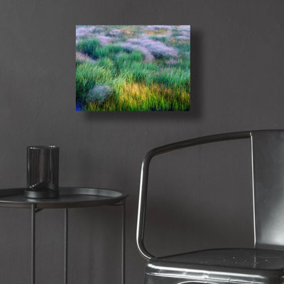 Art mural en verre acrylique épique «Yellow and Green Grasses - Yellowstone» par Jim Becia, 16 po x 12 po