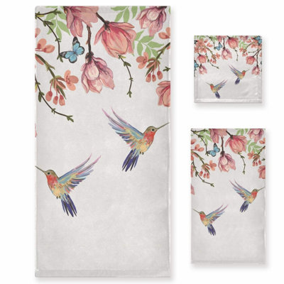 Spring Blossom Hummingbird Bath Towel Set - High Absorbent, Fast Drying, Soft & Thick Towels for Hotel, Spa, Gym