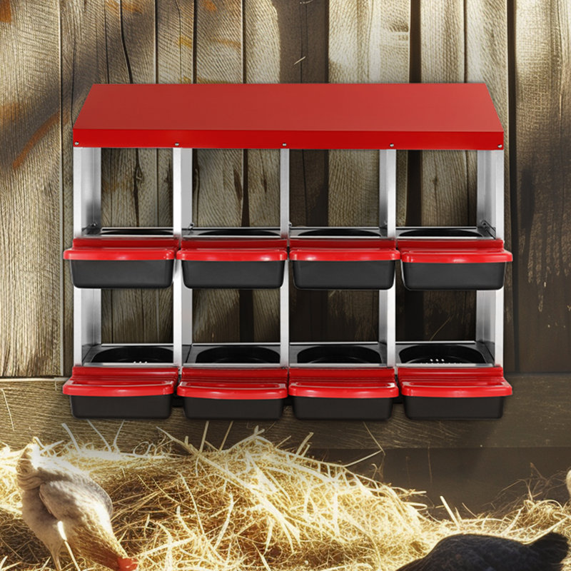 8-Compartment Chicken Nest Box Mental Box with Inclined Nesting Boxes