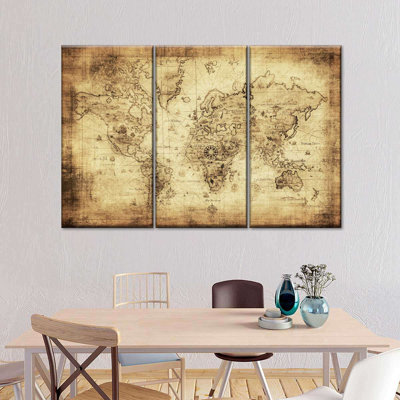 Carte du monde antique sur toile, ensemble de 3 pièces