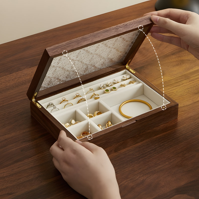 Boîte à bijoux en bois avec design Magnolia - Organisateur de rangement élégant pour boucles d'oreilles, bracelets, colliers - Cadeau spacieux