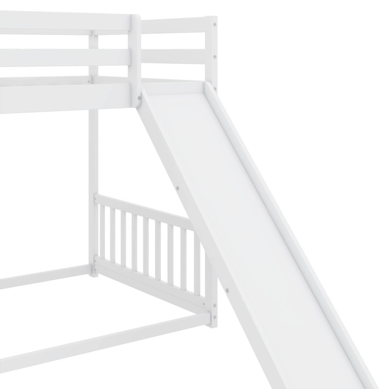 Lit superposé simple au-dessus de simple avec clôture coulissante et porte d'accès, Blanc