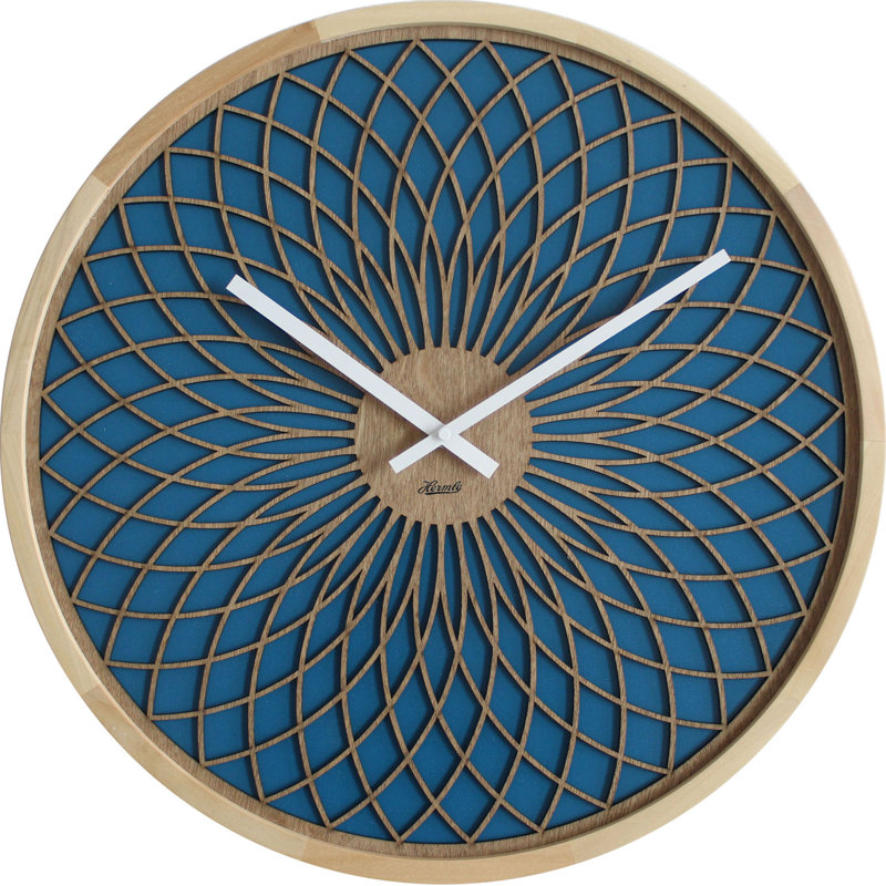 Wood Wall Clock, Grey/Brown/Blue