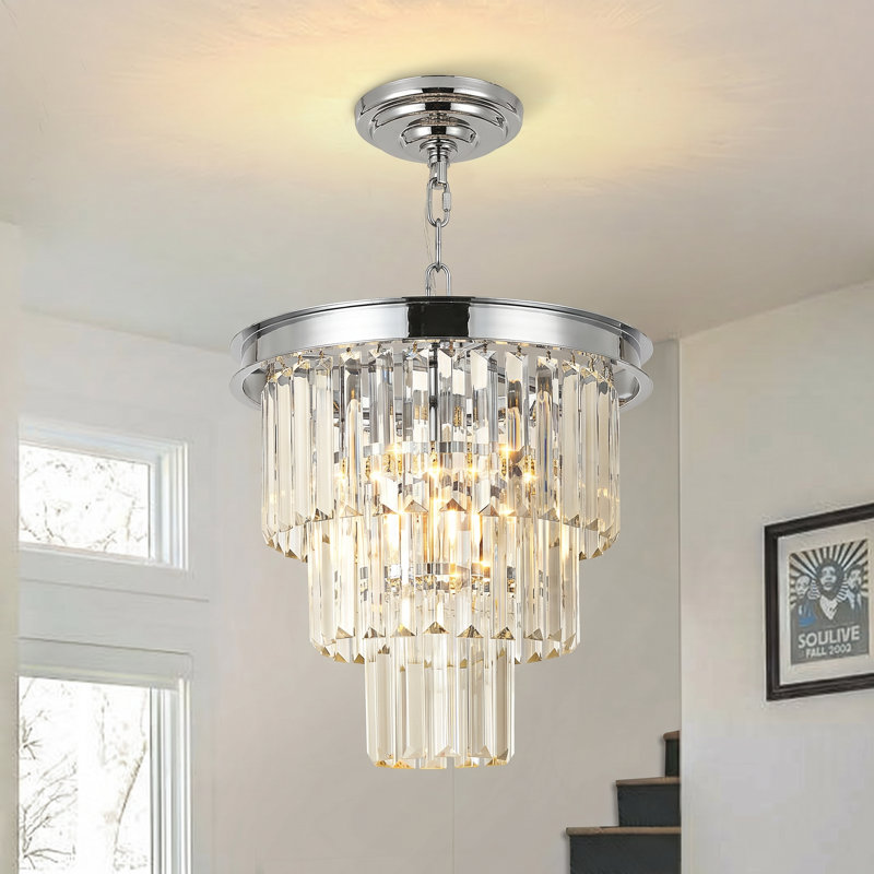 Lustre en cristal Makinlee, H 11,81 po x l 12,6 po x P 12,6 po, Une lumière, Chrome chrome