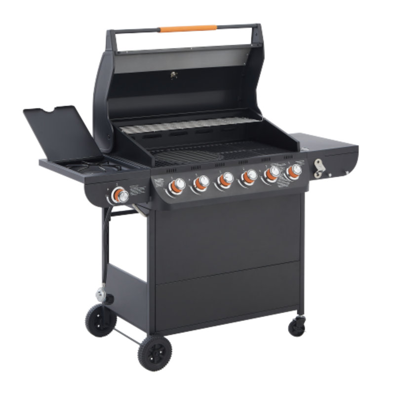 Barbecue au propane à 6 brûleurs avec brûleur latéral, barbecue extérieur de 72 000 BTU avec grilles en fonte, surface de cuisson de 650 pieds carrés et roues verrouillables pour la cuisine de patio