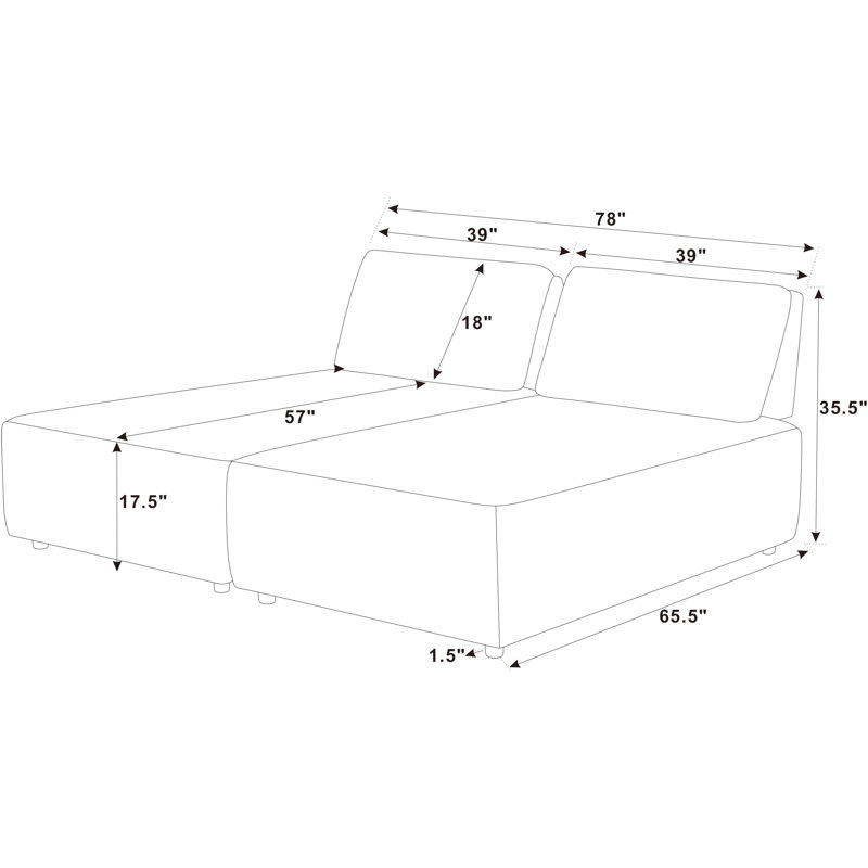 Canapé modulaire sans accoudoirs 78 po Fieger, Velours côtelé gris foncé
