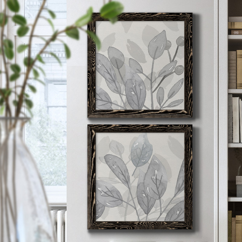 Shadow Leaves I - ensemble de 2 peintures sur toile encadrées, H 17 po x l 34 po x P 1,5 po, Cadre noir