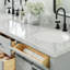 Meuble-lavabo double en bois massif de 66 po avec plateau en marbre de Carrare de 1,5 po Thornaby-1008703713-1047605994