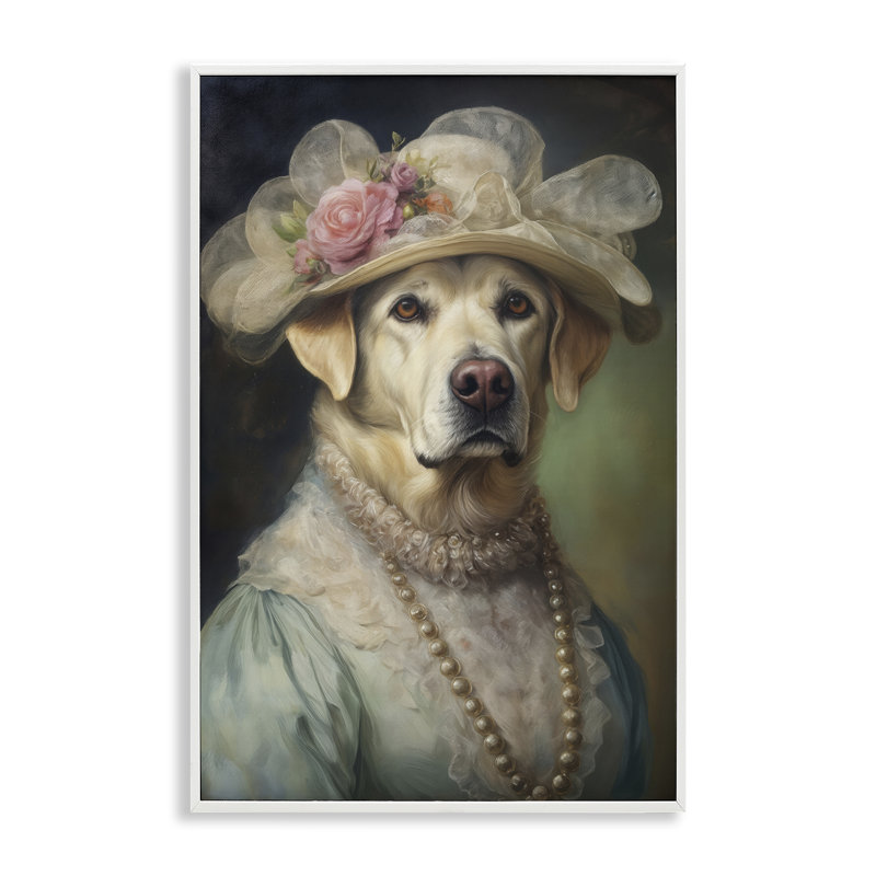 Giclée encadrée Labrador jaune élégante, design par Wumples, H 24 po x l 16 po, Estampe numérique encadrée blanc bord de mer