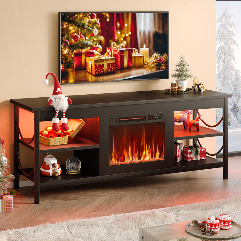 55 Inch Electric Fireplace TV Stand Fit For Tvs Up To 65 Inch Gaming Entertainment Center With Open Storage Shelves, Black