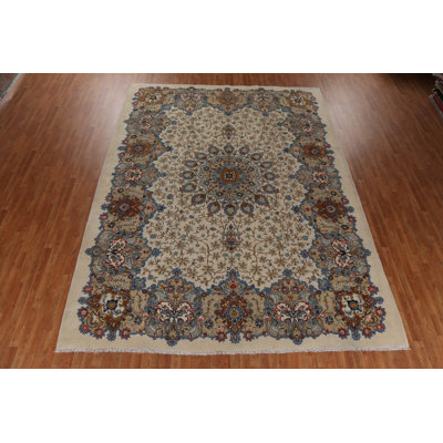 Tapis persan en laine à motif floral Kashan 10 x 13