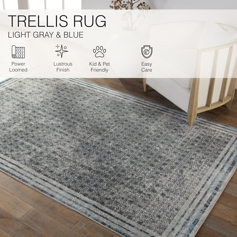 Phoebe Machine WashableGeometric Area Rug in Light Gray/Blue, Rectangle 9' x 12'
