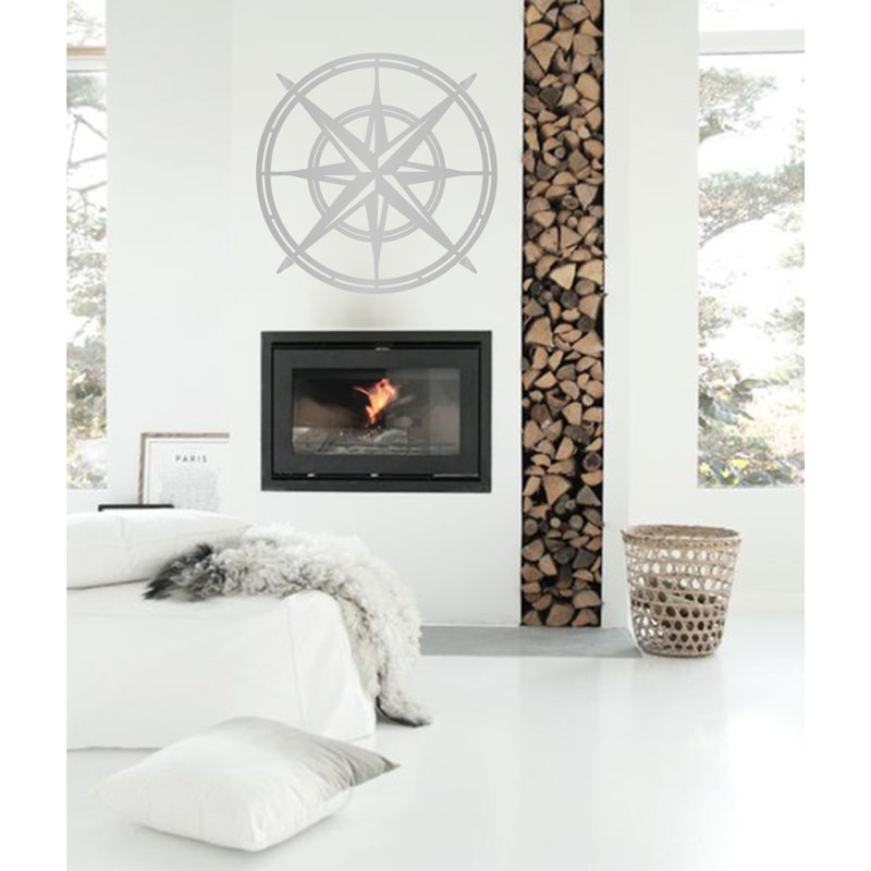 Décalcomanie murale boussole north star, H 30 po x l 30 po x P 0,01 po, Argent