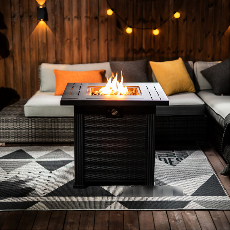 Table de foyer en acier carrée 28 po, au propane, 24,64 po de hauteur, sans protection, table carrée ajustable au propane, en acier, 28,01 po de profondeur et de largeur,