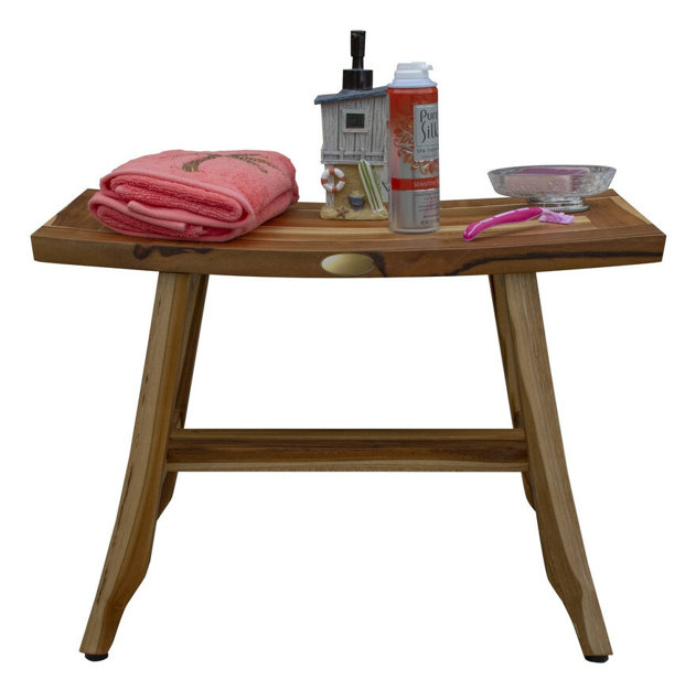 Ripley Compact Curvilinear Teak Shower Or Outdoor Bench In Finish, 18" H x 24" W x 12" D, Natural