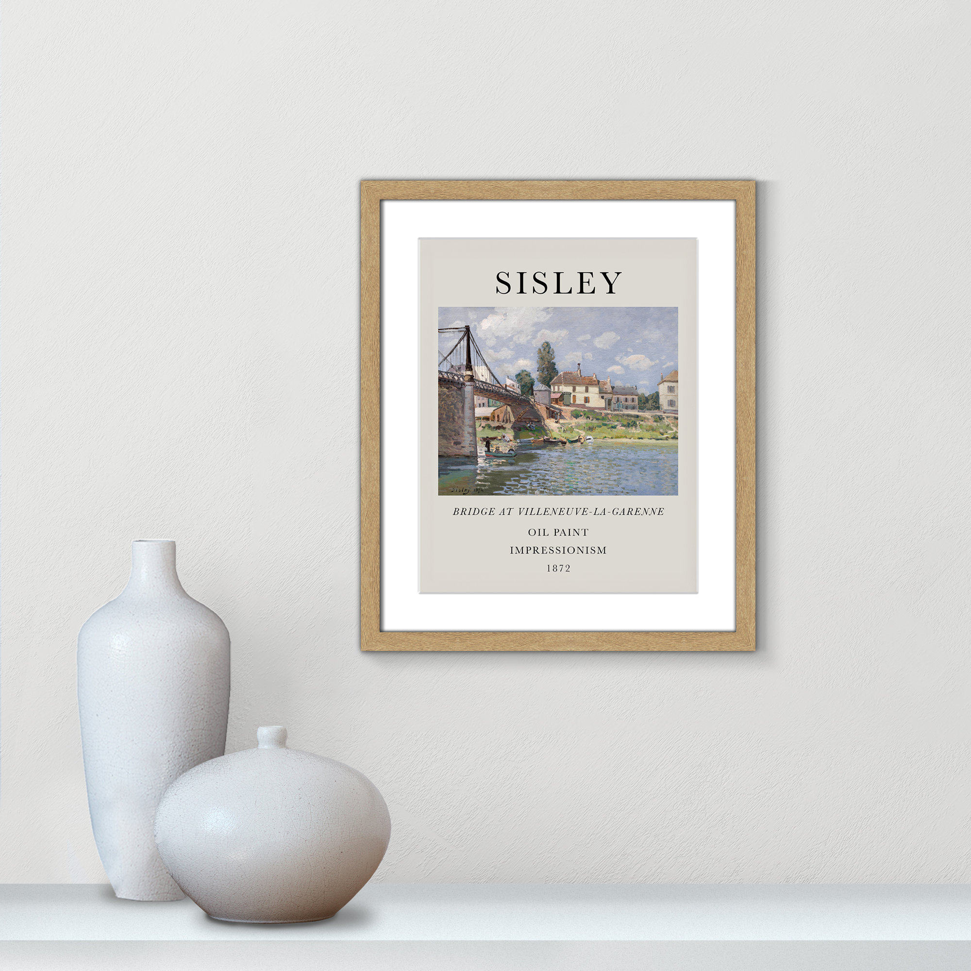 Old Masters Collection " The Bridge At Villeneuve " by Alfred Sisley, Natural Single Picture Frame, Yes