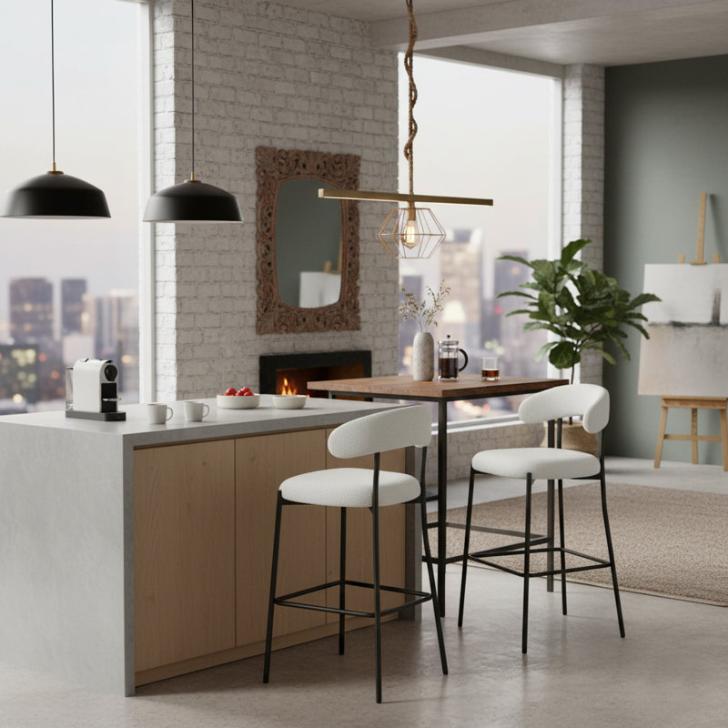 Ensemble de 2 tabourets de bar modernes avec structure en métal noir, Blanc