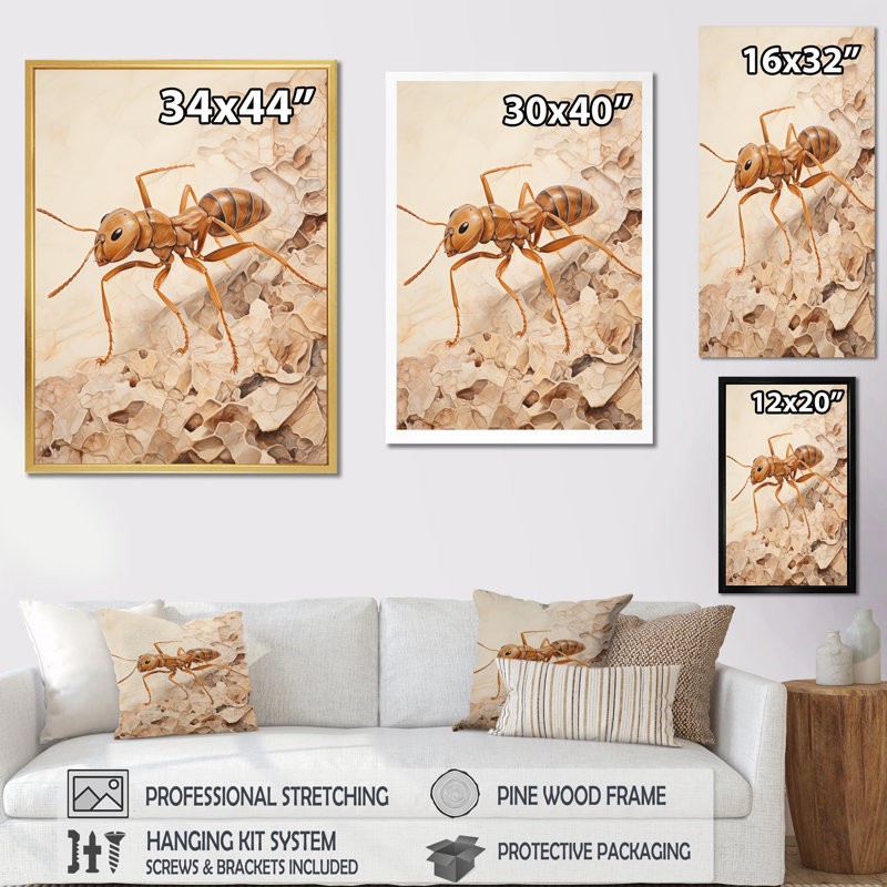 " Minimalism Ant Beige Collage I ", 32" H x 16" W x 1" D, Wrapped Canvas