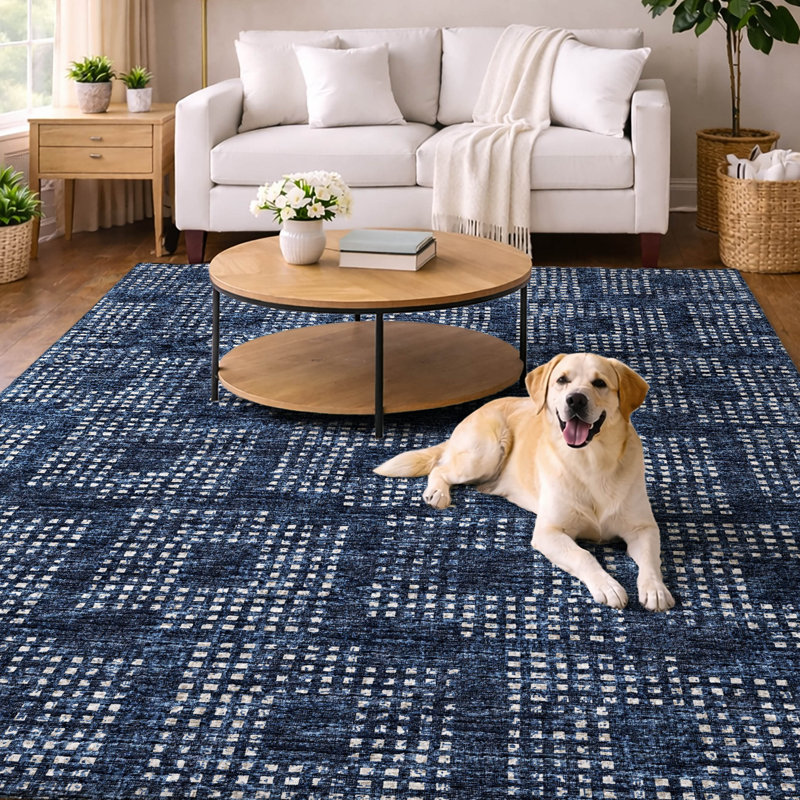Tapis à poils longs de qualité supérieure lavable à la machine Dream, Bleu, 8 pi x 10 pi